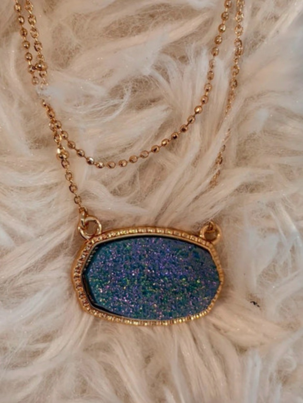 Teal Druzy pendant Gold Toned Layered Necklace Make a Wish brand - Picture 2 of 3